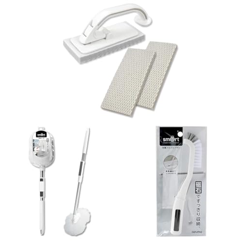 【セット買い】アズマ工業(Azuma Industrial) スマート 浴室床洗い 本体+スペア2個セット マグネット収納 sm@rt779 sm@rt-SQA88 + スマート 浴槽洗いFM 伸縮柄 全長51~69cm 拭き幅20cm sm@rt777