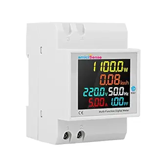 amiciSense 6 in 1 AC 40-300V 100A Digital Energy Meter, Frequency/Power Factor/Active Power/Current/Voltage Monitoring Device with Colorful LCD Display, Monitor Power Consumption (22kW)