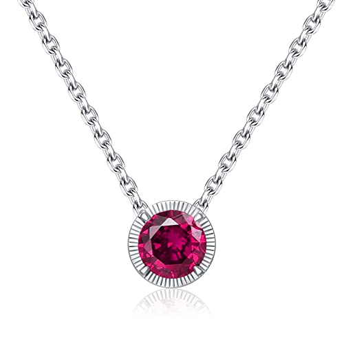 Qings Collar Rubí con Colgante Solitario Diamante Rojo, Collar Birthstone de Julio Blanco Oro Plateado, Colgante Solitario de Circonita Cúbica Joyería Del Día de San Valentín