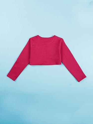 Image of KiddoPanti Girls Fleece Crop Length Shrug | Cotton Poly Fleece Fabric |Sequin Patch on Chest | Front Open Pearl Button Closure | Crop Length, Full Sleeve | Lightweigth & Breathable Girls Shrug