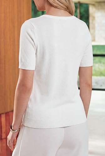 Image of Arach&Cloz Women's Wool Blend Cropped Lightweight Short Sleeve Summer Business Casual Cardigan Tops