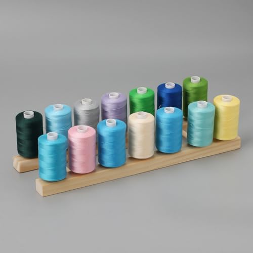 Image of NUOBESTY Wooden Thread Holder Sewing Spool Storage Rack Organizer for Embroidery Crochet Quilting Compact 11.81X4.72X4.33In Yarn Dispenser with Easy Assembly