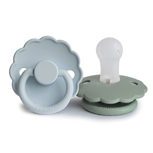 Image of FRIGG Daisy SilkySoft Silicone Baby Pacifier | Made in Denmark | BPA-Free (Powder Blue/Sage, 0-6 Months)