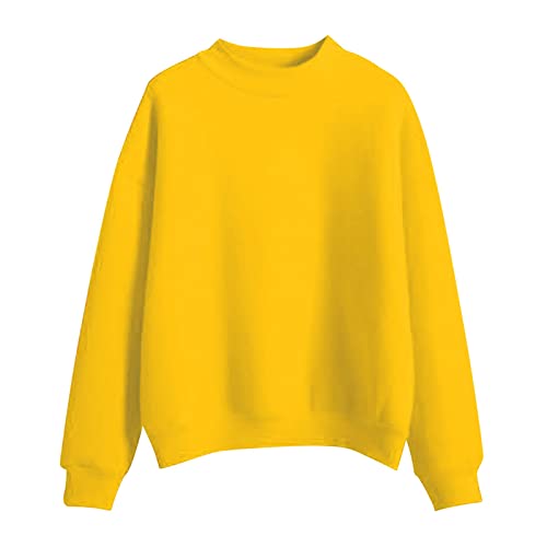 Genérico Sudadera Mujer de Manga Larga Sudaderas sin Capucha Primavera Otoño Jerséis Sueltos y Cómodo Sweatshirts de Cuello Redondo de Color Sólido Sweatshirt Pullover Tops (02-Yellow, S)