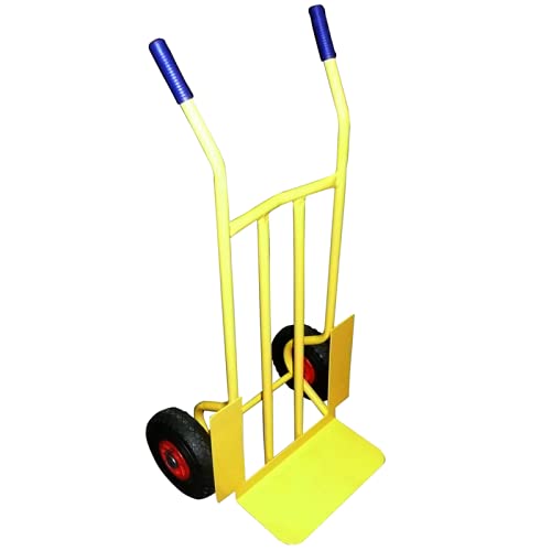 Carretilla de Carga Profesional con Ruedas neúmaticas de 260mm, Carga máxima de 300kg,chasís Tubular de Acero 25mm Color Amarillo.Peso 11kg