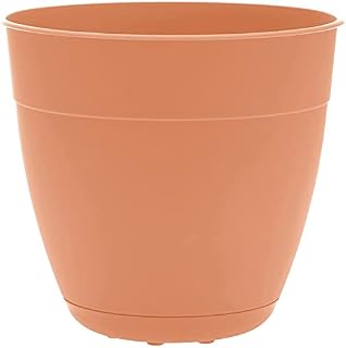 Bloem Dayton Planter with Saucer: 16" - Coral - 100% Recycled Plastic Pot, Removable Saucer, Elevated Feet, for Indoor and Outdoor Use, Gardening, 8.5 Gallon Capacity