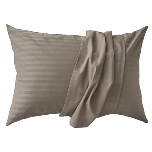 枕カバー 日本製 綿100% サテンストライプ 防ダニ 超長綿 315本高密度生地 北欧 ホテル仕様 ピローケース シルクのような艶 エトワール (グレージュ, 50×70cm枕用)