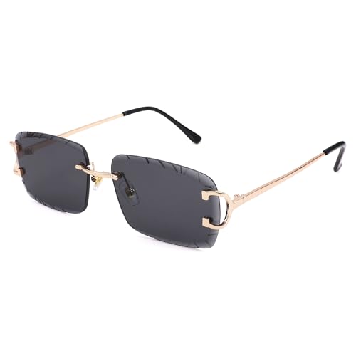 Image of Hycredi Rimless Rectangle Sunglasses for Men /Women- Frameless Square Trendy Shade - Diamond Cutting Eyewear