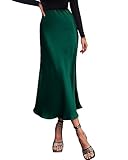 BTFBM 2025 Womens Summer Fall Long Satin Skirt Silk Elegant High Waist Cocktail Party Wedding Flowy A-Line Midi Skirts(Dark Green, Medium)
