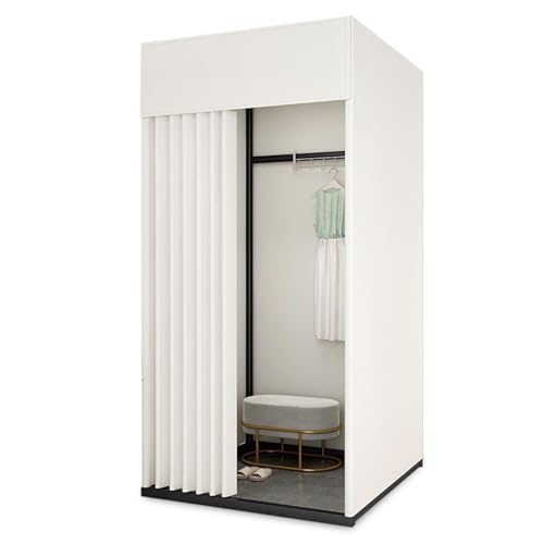 Zertylre Umkleidekabine Freistehend Quadratische Umkleideraum Mobile Anproberaum mit Vorhang und Haken für Bekleidungsgeschäfte Boutiquen Büro und Einkaufszentrum (Weiß 100x100x200cm)
