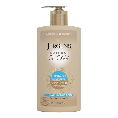 Jergens Natural Glow Hydra Gel Moisturizer, Hyaluronic Acid Tanning Lotion, Hydrating Tanning Gel,...