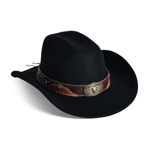 Image of Wide Brim Cowgirl Hat Men Large Wide Brim Cowboy Hats for Women with Buckle Belt Classic Cowboy Outfits