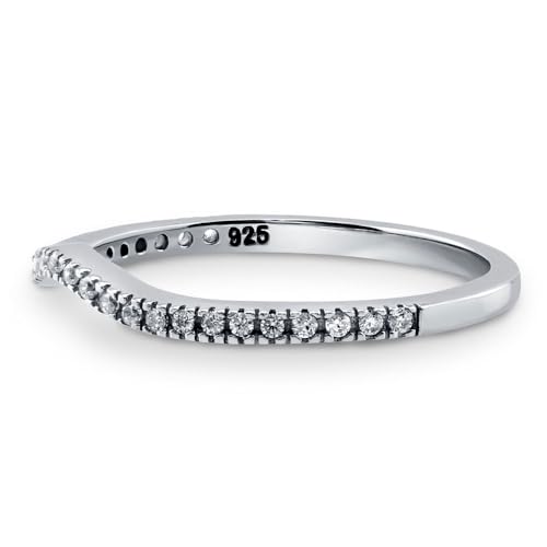BERRICLE Sterling Silver Wishbone Rings Stackable Curved Half Eternity Band Ring for Women, Micro Pave Set Round Cut Cubic Zirconia CZ3