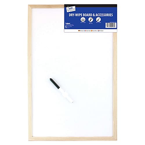 Whiteboard 40 x 60cm - Dry Erase White Board, Wooden Frame, to-Do List Wall Mount Notice Board, Dry Wipe Writing Board for Office, Home, School or Classroom, Includes Markers & Hanging Hooks (1 Pcs)