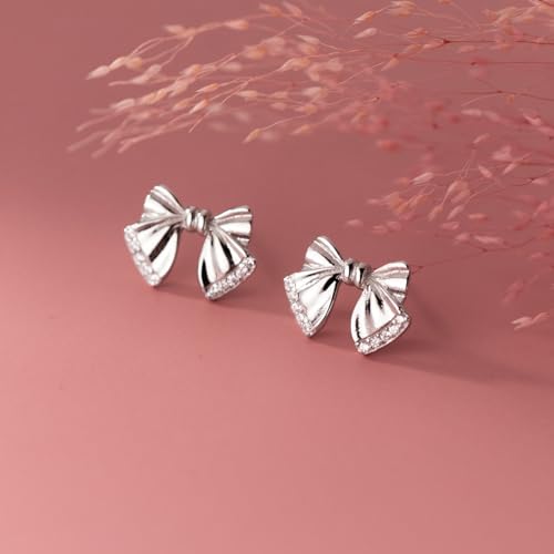 SLUYNZ Solid 925 Sterling Silver CZ Bow Post Earrings Studs for Women Teens Cute Bowknot Stud Earrings4