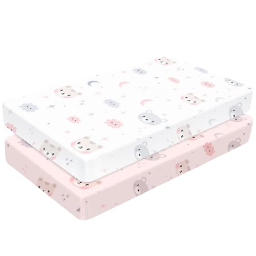 Image of Yoofoss Fitted Crib Sheet Set 2 Pack Baby Sheets for Standard Crib Toddler Mattress Cover Soft Microfiber Breathable Mattress Cover for Boys and Girls 28x52x9in