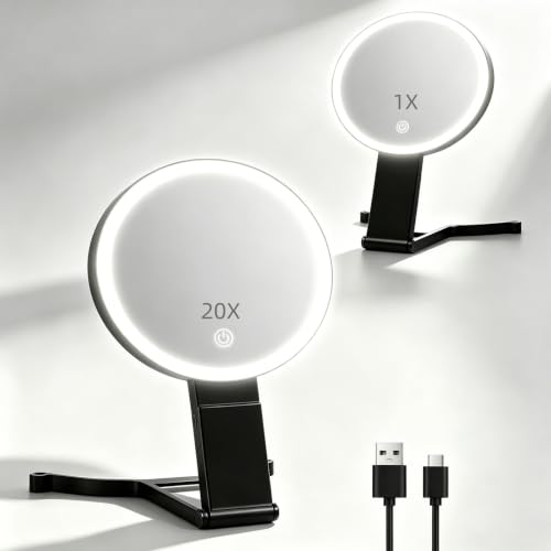Espejo de maquillaje LED de 6 pulgadas con aumentos 1X y 20X recargable 2