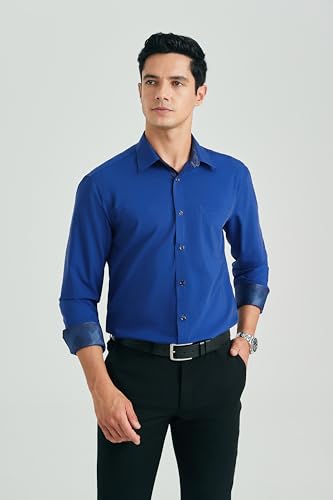 Image of HISDERN Mens Dress Shirts Long Sleeve Button Down Casual Shirts for Men Inner Contrast Formal Business Tuxedo Wedding Shirt