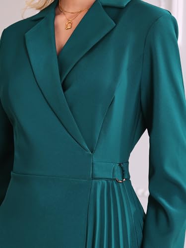 Image of Hobemty Women's Wrap Dress A-Line Pleated Midi Long Sleeve Dresses