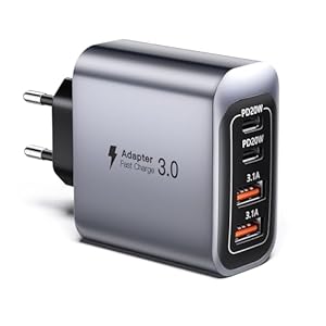 Chargeur USB-C 40W 4 Ports PD 3.0 – Charge Rapide, Adaptateur Secteur pour iPhone 16/15/14/13/12 et Samsung S25/S24/S23, Smartphones