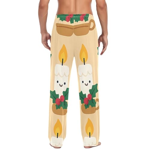Christmas Candles Pattern Men's Pajama Bottoms Plaid Pajamas Pants for Men Soft Long Lounge Woven Pj Sleep Pant with Pockets3