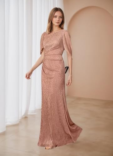 Sparkly Mermaid Mother of Bride Dresses for Women Cape Sleeves Wedding Guest Dress Long Formal Gowns3