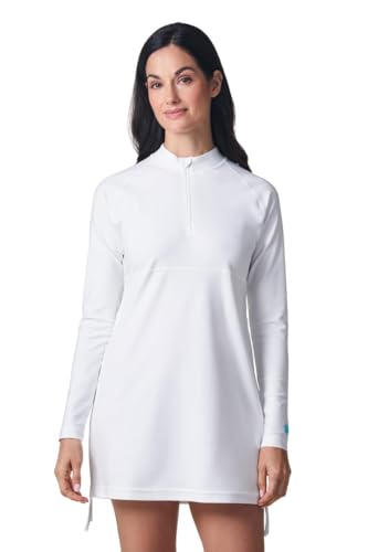 Women's Ruche Long Sleeve Swim Shirt - UPF 50+ Sun Protection - Lawai in White