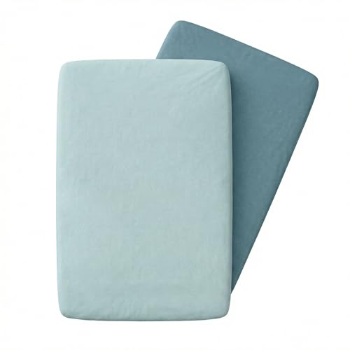Image of 100% Organic Cotton Bassinet Sheets for Guava Lotus Bassinet, 2 Pack - Breathable Soft Fitted Bassinet Sheets for Baby & Newborn, Unisex (Blue Tones)
