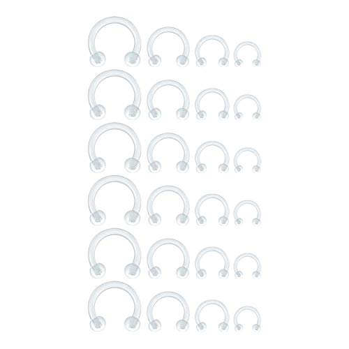 MODRSA Clear Septum Ring Nose Hoop Rings Daith Retainer for Work Surgery Bioflex Cartilage Tragus Helix Lobe Earrings Plastic Tongue Lip Piercing Clicker Horseshoe Barbell 6-12mm 16g