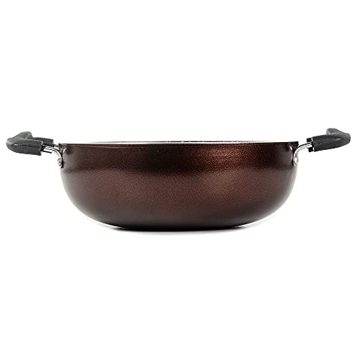Image of Aluminium Nonstick Dual Coated Deep Kadai Without Lid PFOA Free for Oil Free Healthy Cooking with Food Grade Spatula - Black (Size 240 mm /2.6 mm Thick)