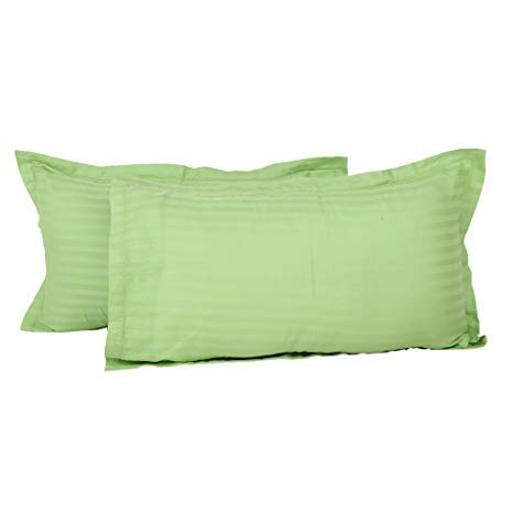 DIVINE OVERSEASCotton Thread Count Tc 220 Pillow Covers Set (18 X 28in, Green)- Pack of 2