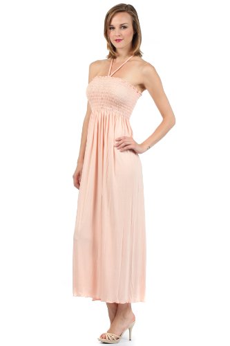Image of Sakkas Soft Jersey Feel Solid Color Smocked Bodice String Halter Long Dress