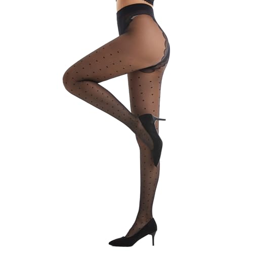 Image of Patterned Tights for Women High Waist Pantyhose Black Sheer Stockings 15D