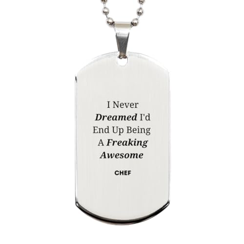 Christmas Chef Gifts, I Never Dreamed I'd End Up Being A Freaking Awesome Chef, Funny Chef Silver Dog Tag Xmas Birthday Gifts For Coworkers, Men, Women, Friends, Colleague