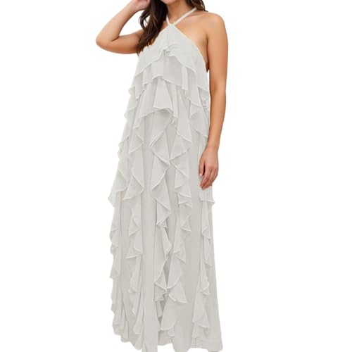 Robe élégante halter neck Caziffer dos nu couleur unie style chic et raffiné