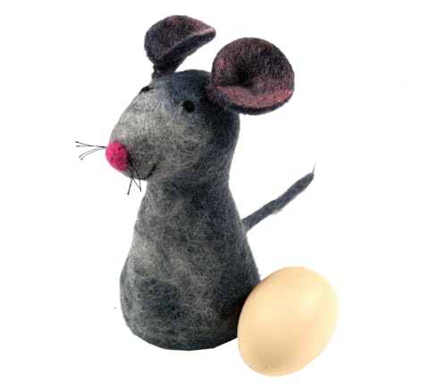 GURU SHOP Filz Eierwärmer, Handgemachte Filzdekoration aus Nepal, Filztier - Maus, Wolle, 15x7x7 cm