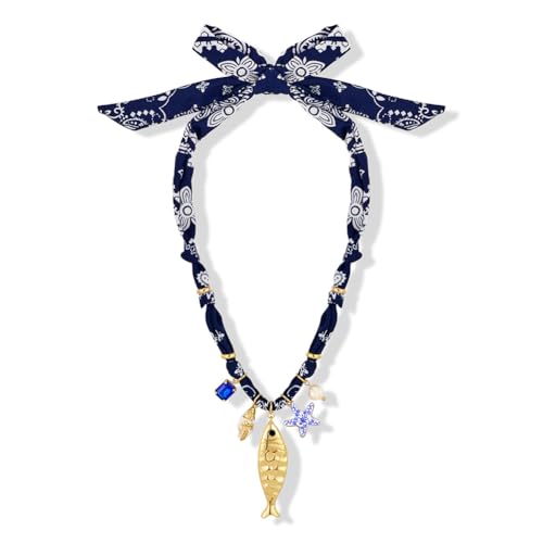 Chunky Gold Fish Pendant Necklace For Women Long Silk Scarf Turquoise Strand Necklace With Fish Pendants Boho Beach Shell Statement Necklaces