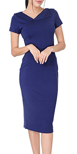 Marycrafts Women's Office Business Short Sleeve Pencil Midi Dress 6 Navy Blue
