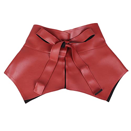 Vintage Women Faux Leather Ruffle Edge Wide Belt Strap Solid Color3