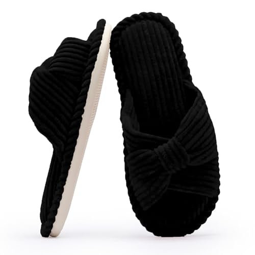 Slippers for Women Memory Foam House Bedroom Corduroy Bow Crossbands Slide Slipper Comfy Shoes