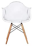 2xhome Mid Century Modern Dining Arm Chair with Natural Wood Legs, Clear