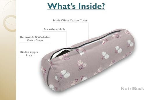 Image of Buckwheat Hulls Round Bolster Pillow | Reduced Stress on Spine, Neck Pain | & Effective Support for Side and Back Sleepers | (Vintage Mauve)