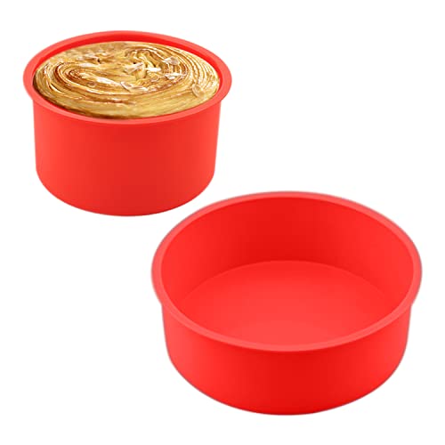 2 tortiere rosse (4 pollici, 6 pollici) stampi per torte rotonde in silicone, teglie per torte fai-da-te, teglie per torte antiaderenti, adatte per cuocere torte, fare sapone fatto a mano