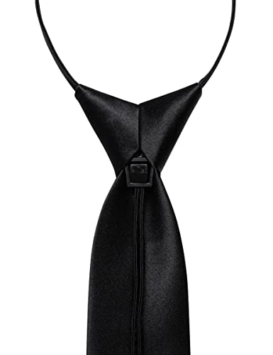 Image of YourTies Zipper Tie for Men Adjustable Pre-tied Satin Neckties and Pocket Square Set Solid Color Business Formal Wedding