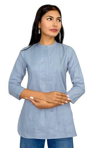 Image of JAIPUR HAND BLOCK Women's Pintuck Plain Short Cotton Kurti|Top STYLE-S91