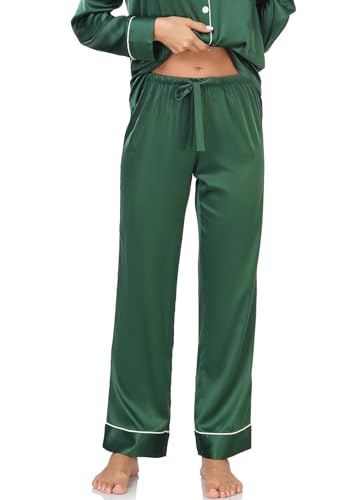 Image of Serenedelicacy Women's Satin Pajama Set Long Sleeve Button Down Sleepwear 2-Piece Silky Pj Set