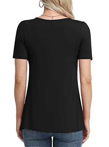 Bishuige Women's 2023 Summer Short Sleeve Tunic Tops Casual Loose V Neck Comfy T-Shirts Blouse For Leggings, L, Black #TOP3