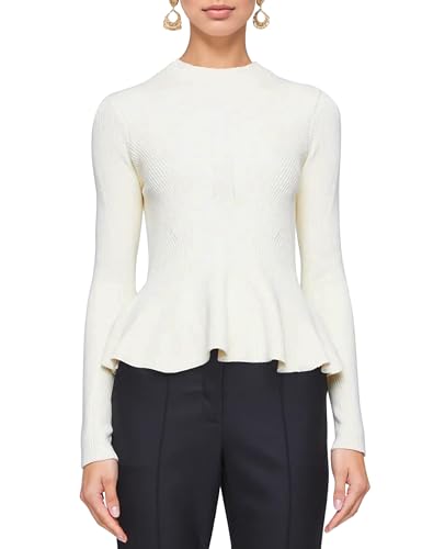 Ymejia Womens Peplum Hem Crew Neck Sweater Basic...