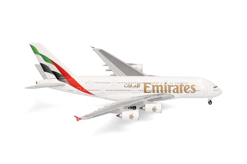 Herpa Avion Miniature Emirates Airbus A380, Miniature à l’échelle 1:500, Objet de Collection, modèle d’Avion sans Socle, métal