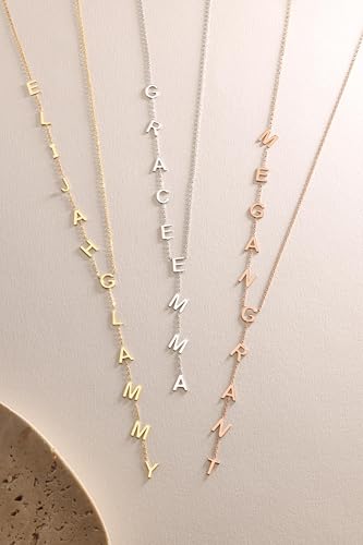 Lariat Name Necklace for Women, Personalized 18K Gold Long Y-Shaped Necklace with Letter Initial, Family Bridesmaid Mother's Day Jewelry Gift for Her4